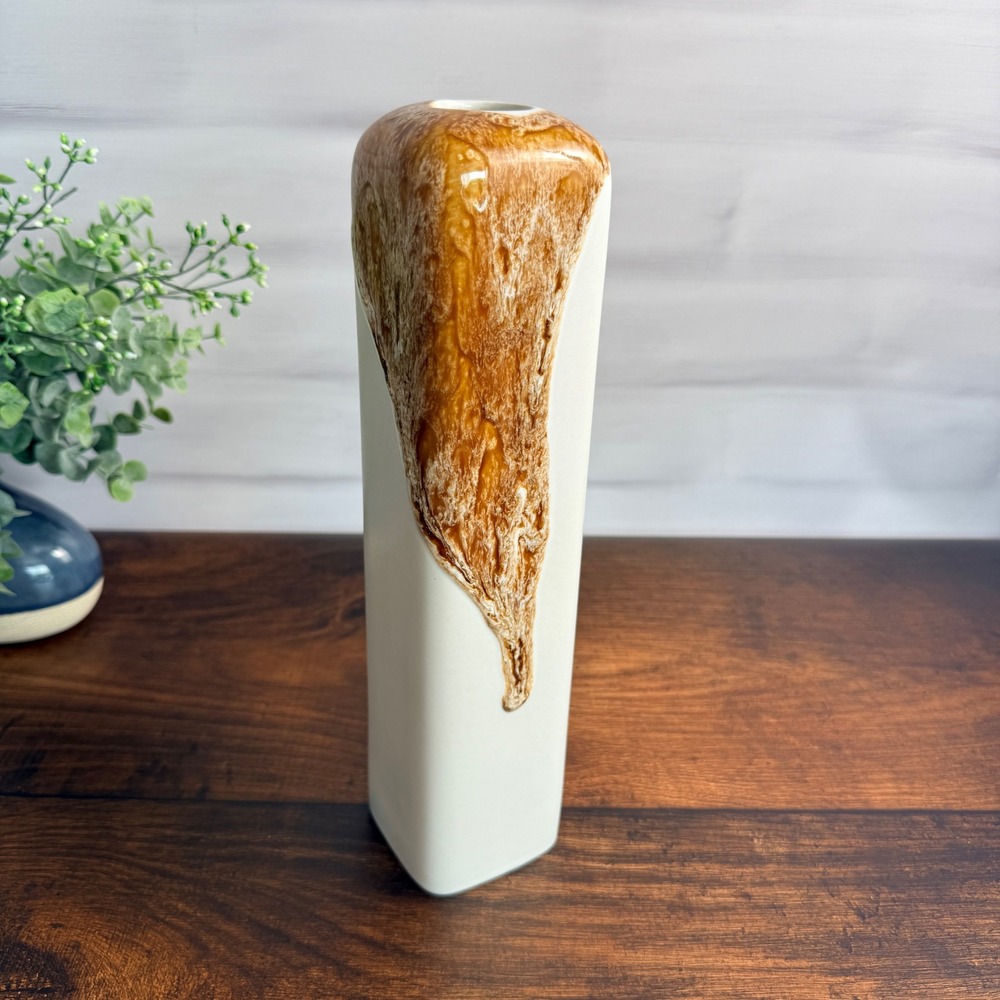 Zavody Keramické Teplice Porcelain Vase Brown Drip Glaze‎ Czech Modernist